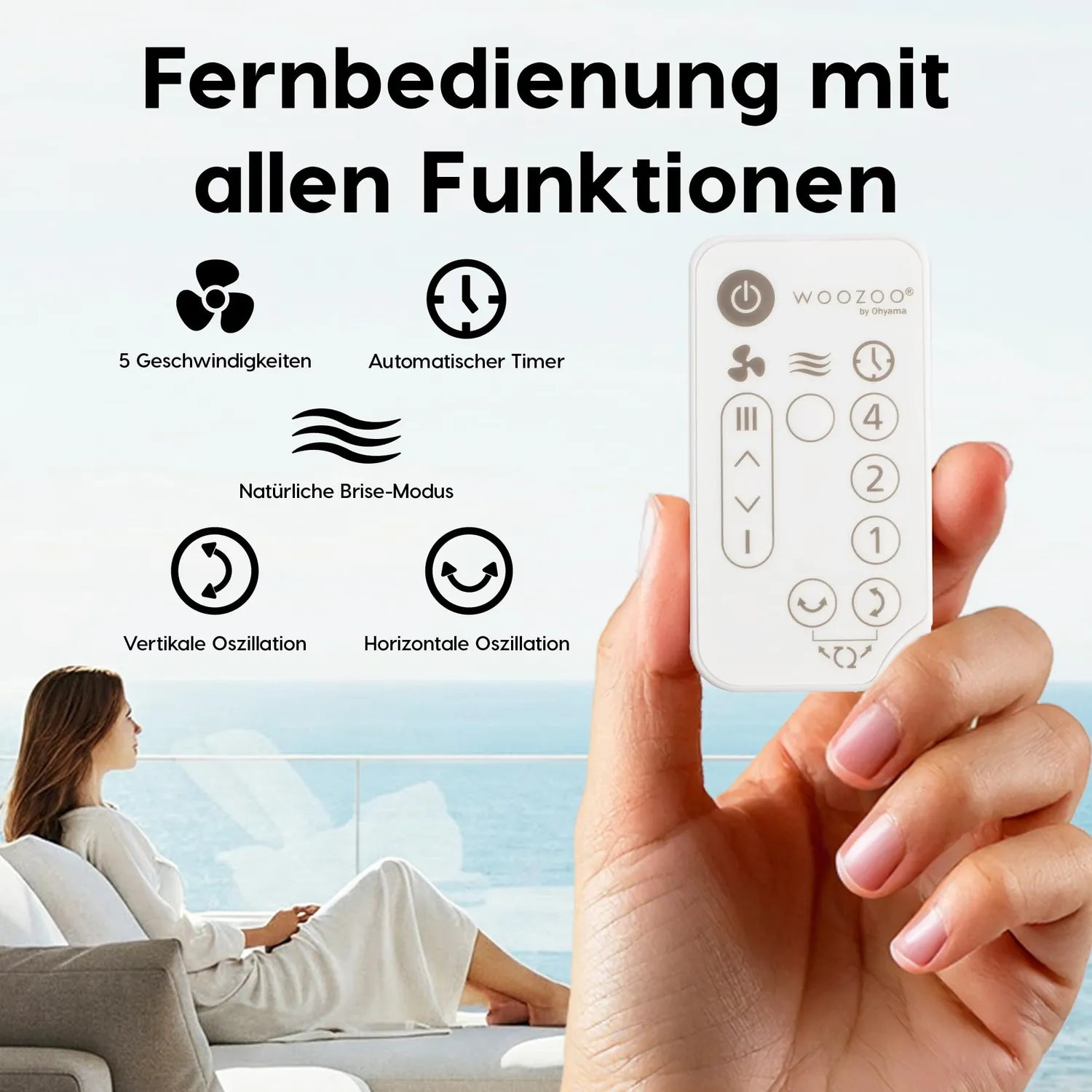 Iris Ohyama Woozoo PCF-SC15T Tischventilator Weiß-Holz leise