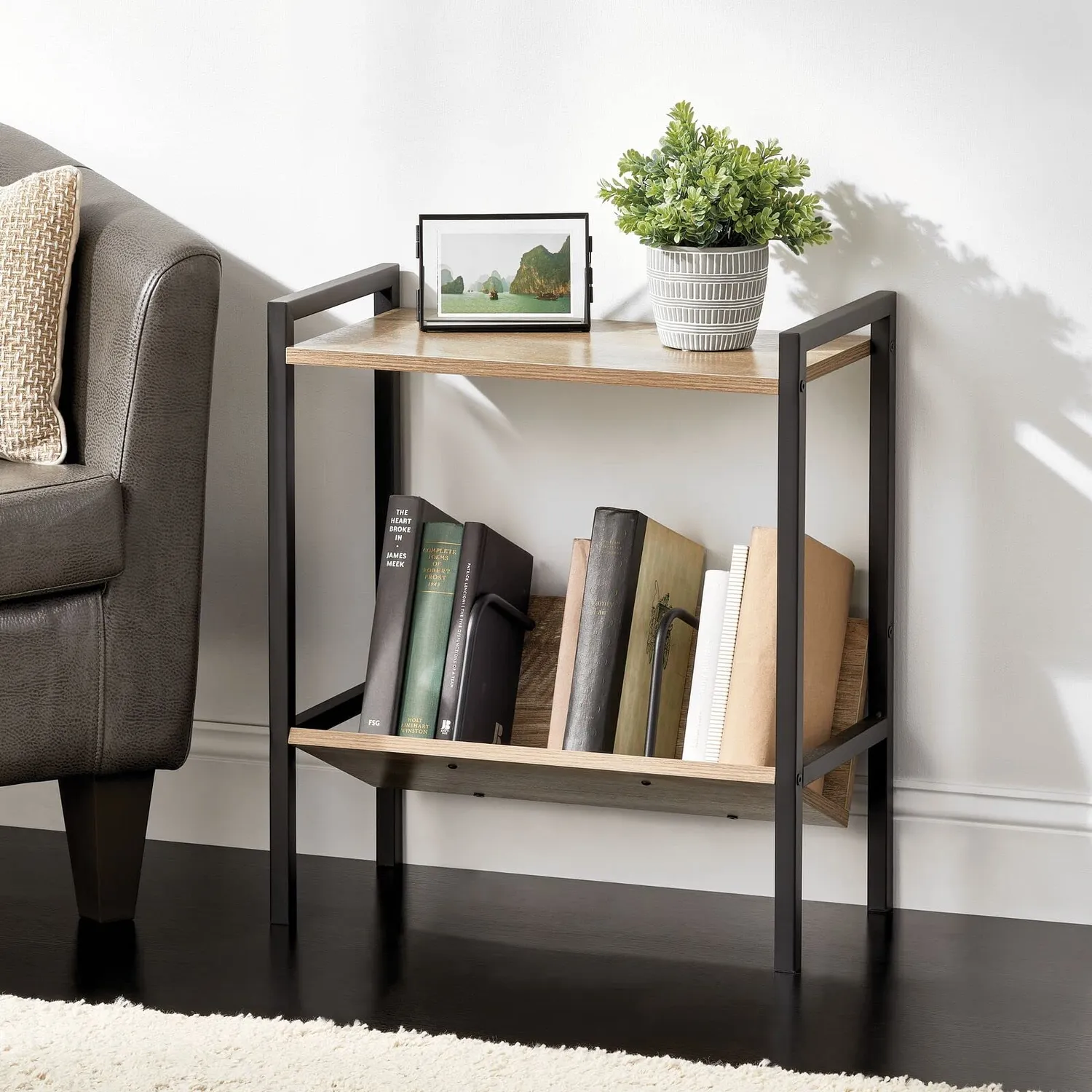 M Design Beistelltisch Bücherregal 2 Ebenen Beistelltisch Schwarz/Grau