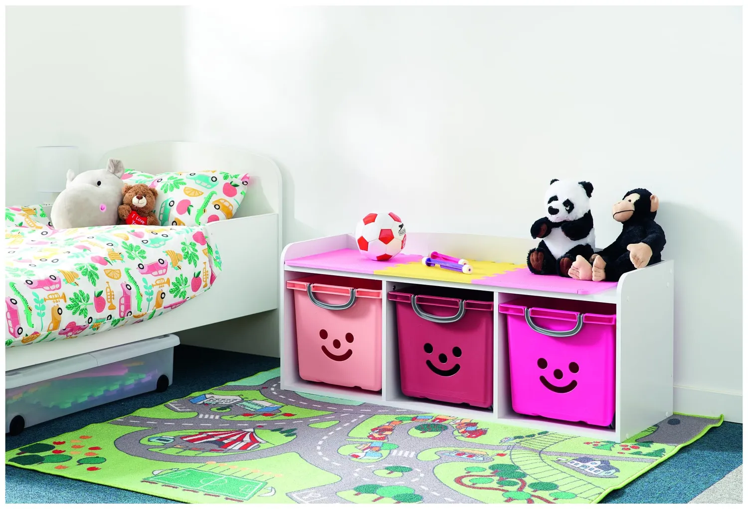 Iris Ohyama Kids KBN-3R Sitzbank 3 Fächer weiß Holz