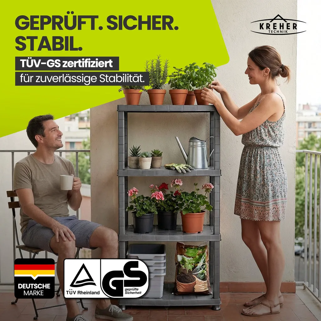 Kreher Neo Kunststoffregal 4 Böden Grau 30kg 2er Set