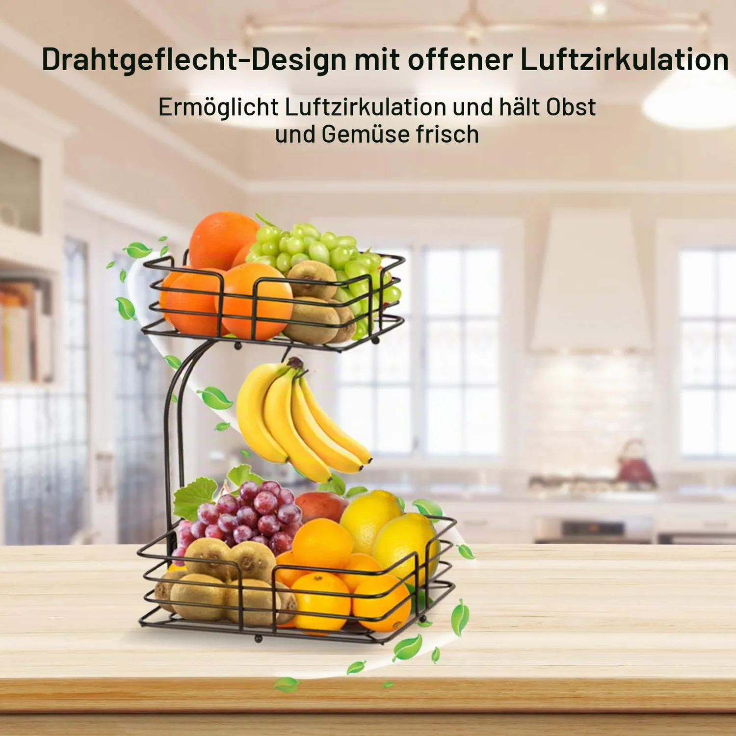 BOMCLAP Obstkorb 2 Etagen Metall Obstschale mit Bananenhalter bronze