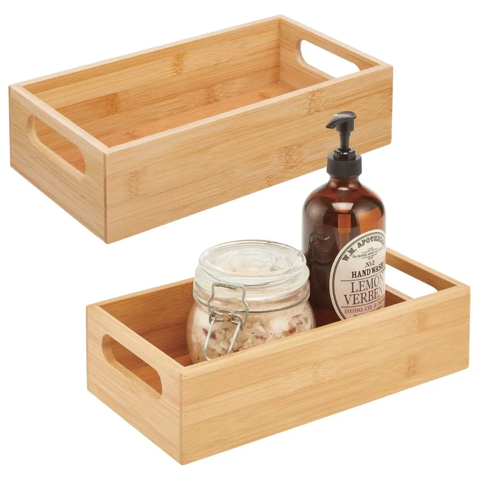 mDesign Aufbewahrungsbox 2er-Set Bambus natur mit Griff