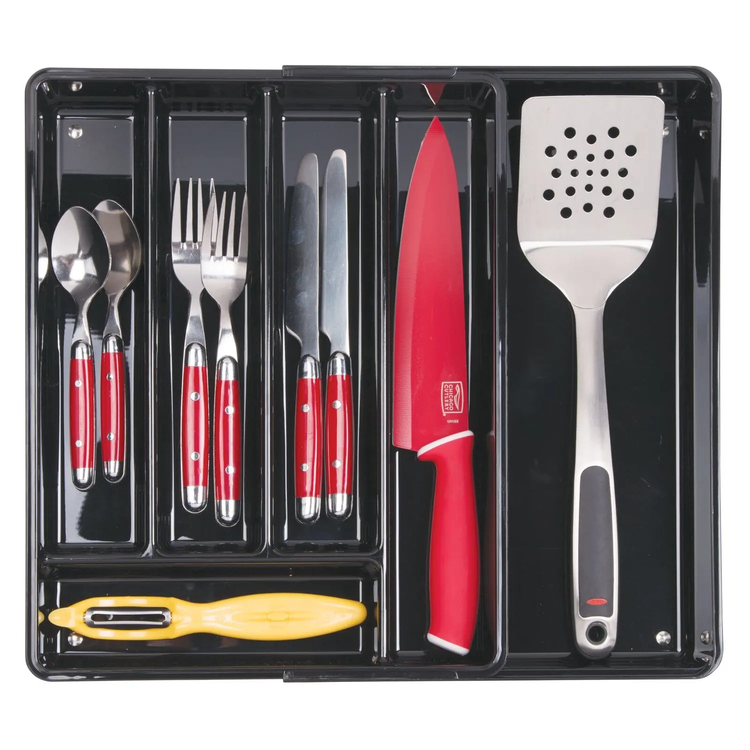 mDesign Besteckkasten Schublade 6 Fächer schwarz 36,5cm rutschfest