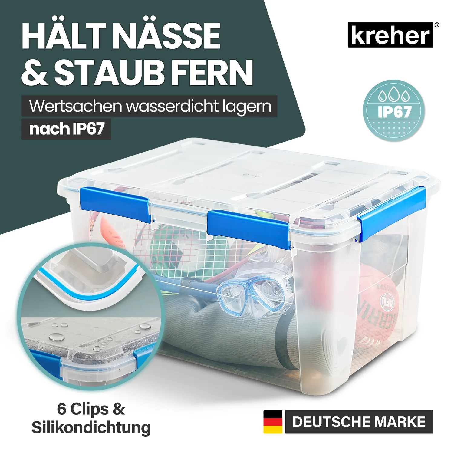 Kreher Box IP67 Aufbewahrungsbox 75 Liter 1er Set wasserdicht