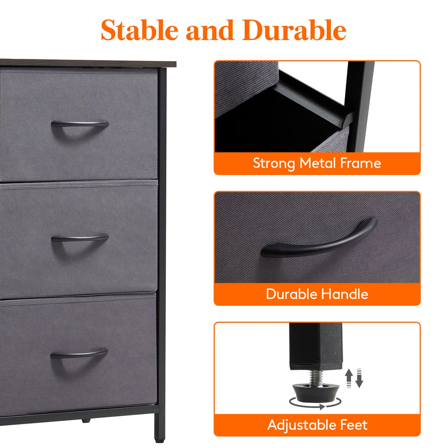 Lifewit Small Dresser 3-Schubladen Kommode Dunkelgrau Stoff