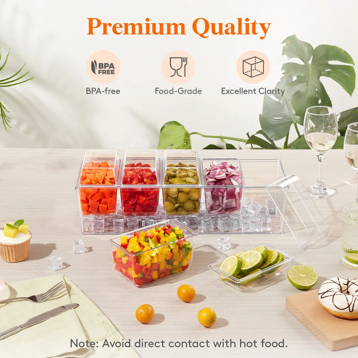 Lifewit Condiment Server Snackbox 5 Fächer mit Deckeln gekühlt