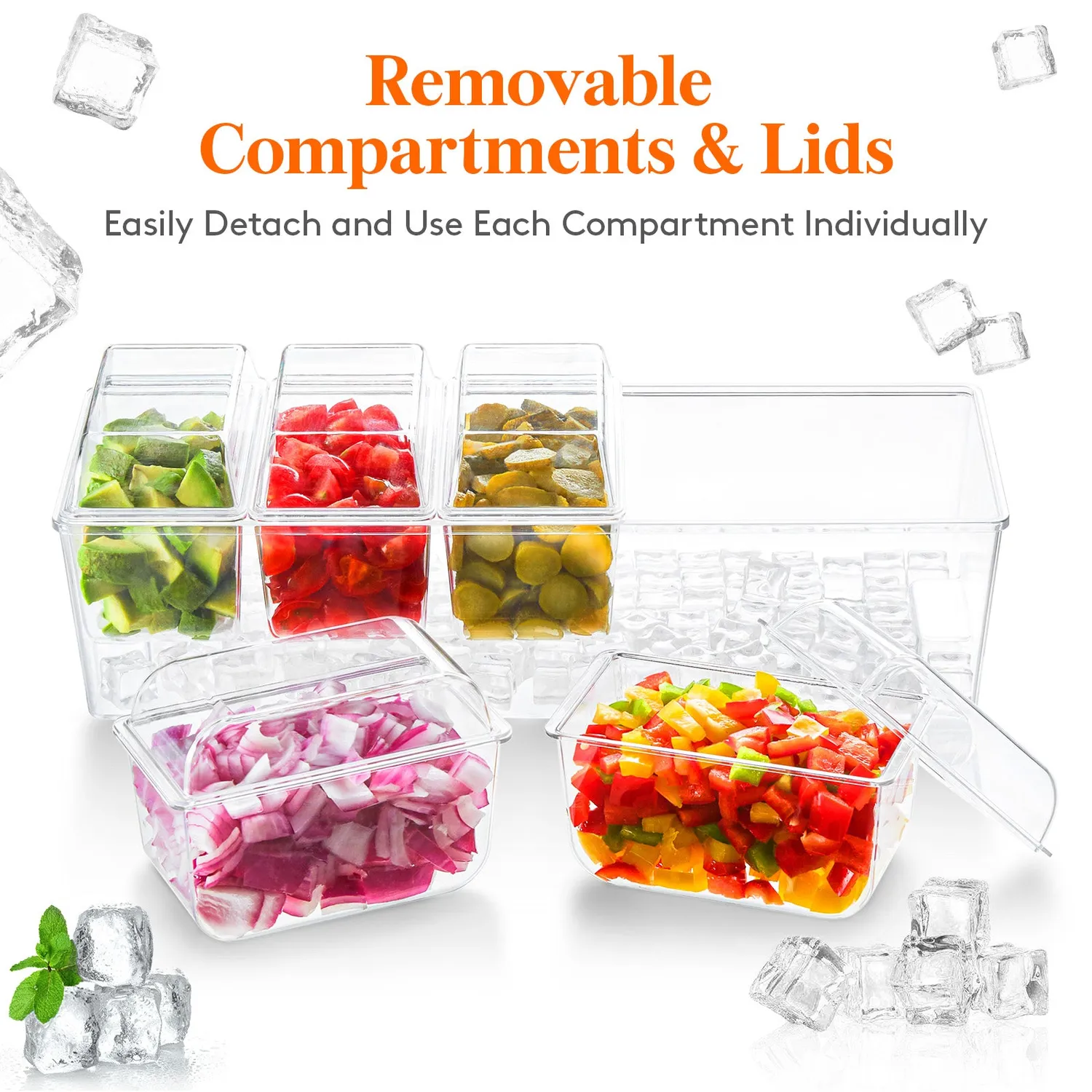 Lifewit Condiment Server Snackbox 5 Fächer mit Deckeln gekühlt
