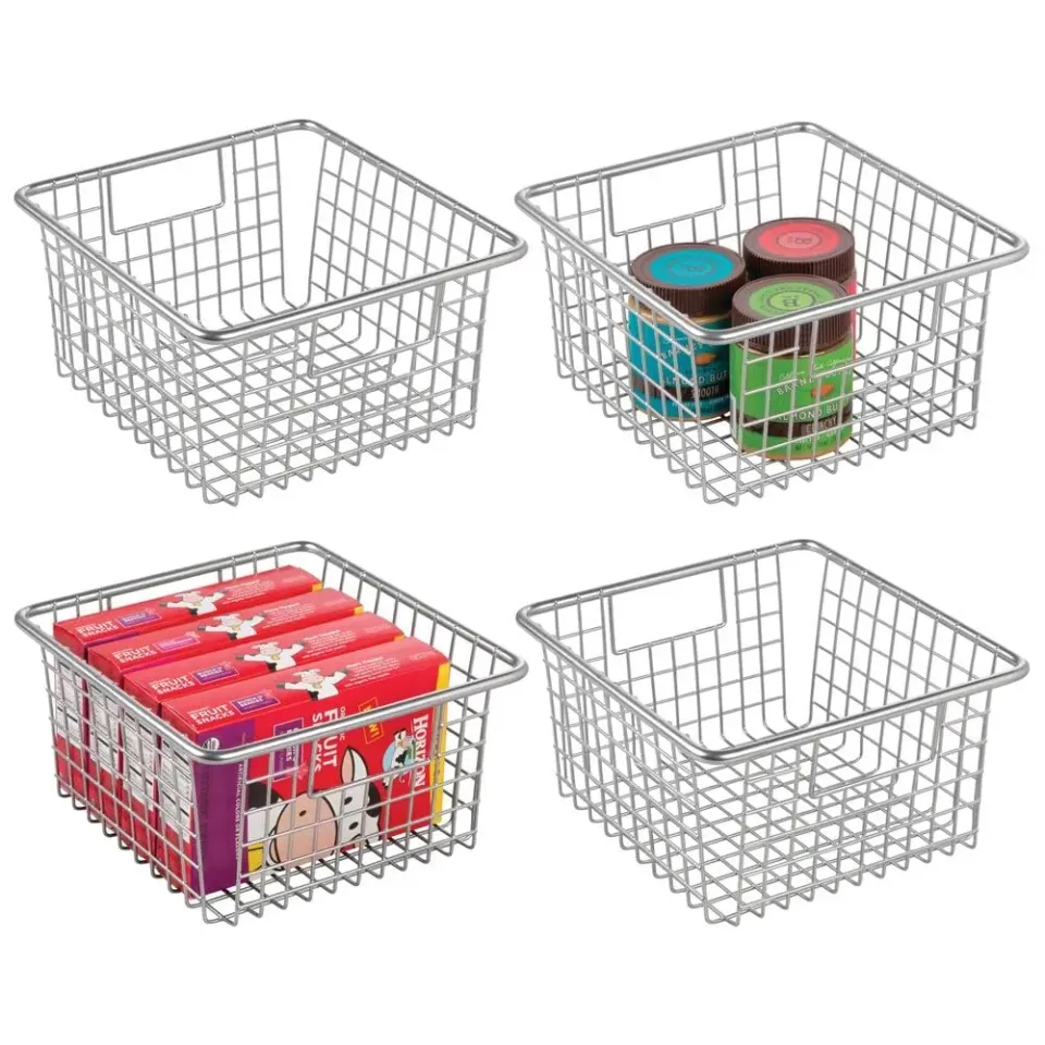 mDesign Gitterbox Drahtkorb silber 4er-Set mit Griffen