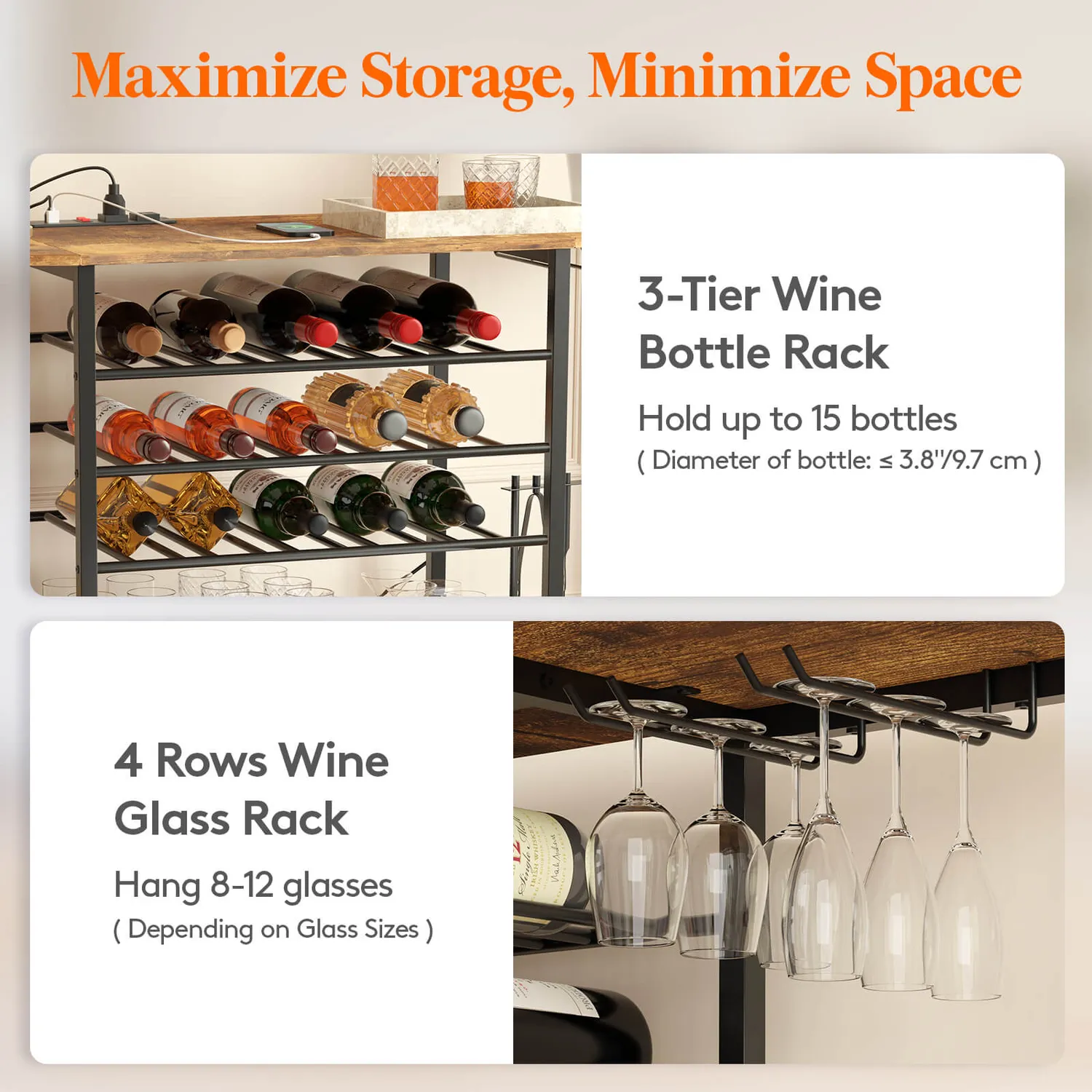 Lifewit Wine Rack Bartisch Weinregal mit LED und Steckdose