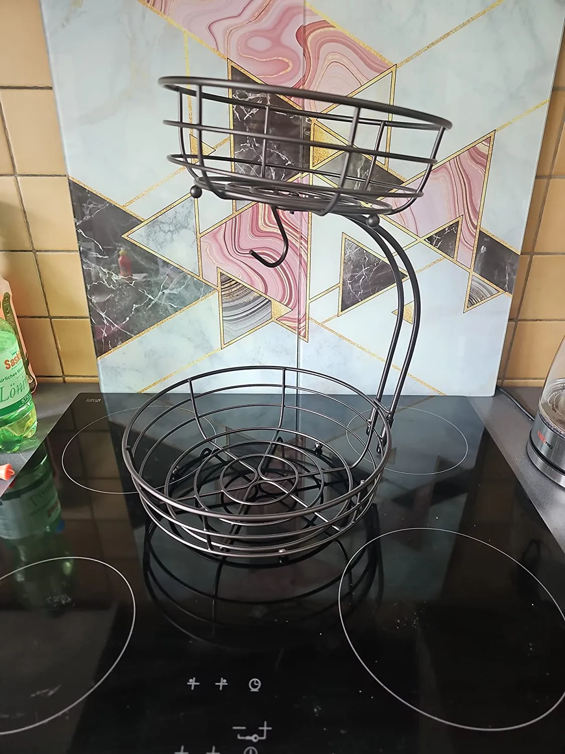 BOMCLAP Obstkorb 2-stöckig braun Metall Bananenhalter