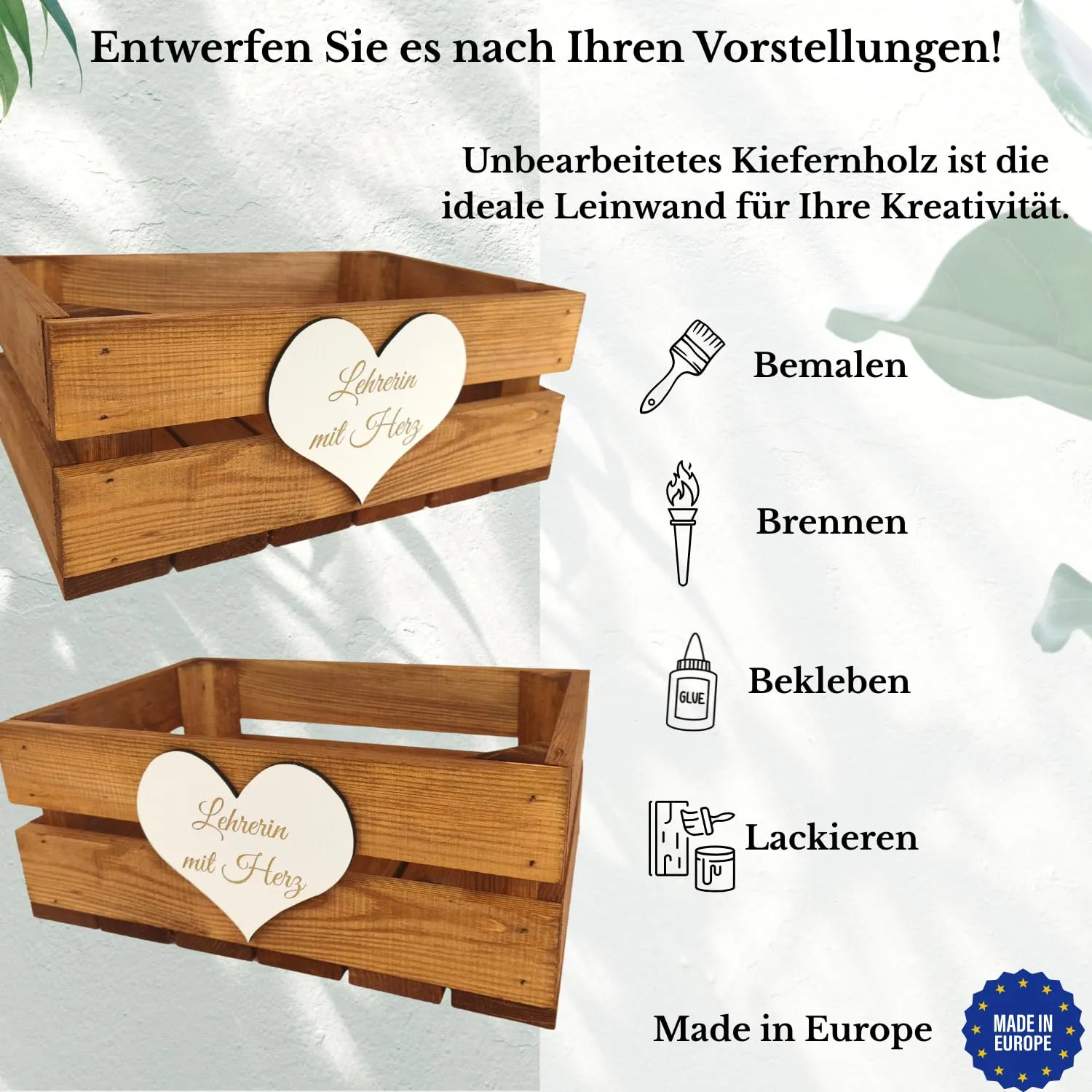 GoodFreshDecor Holzbox mit Deckel 30x20x12 cm Herz Gravur braun