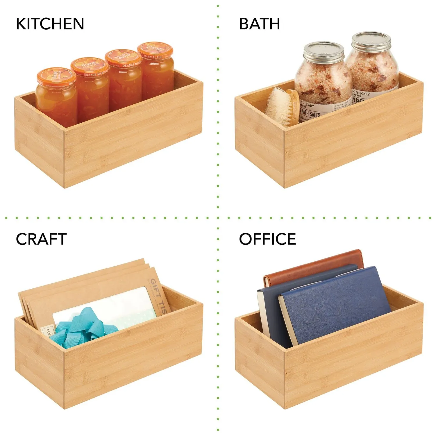 M Design Bambusbox 2er-Set 15,2x30,5x10,2cm natur