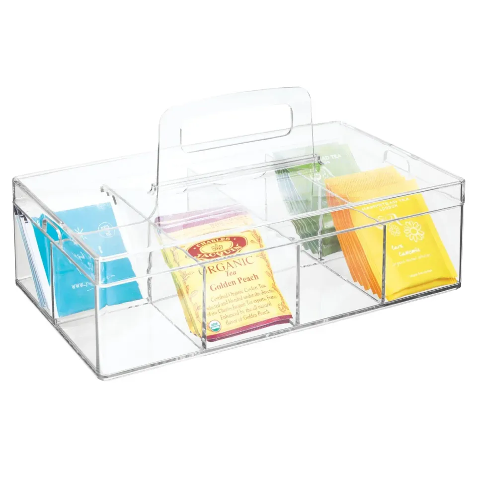 mDesign Küchen Organizer 8 Fächer transparent mit Griff