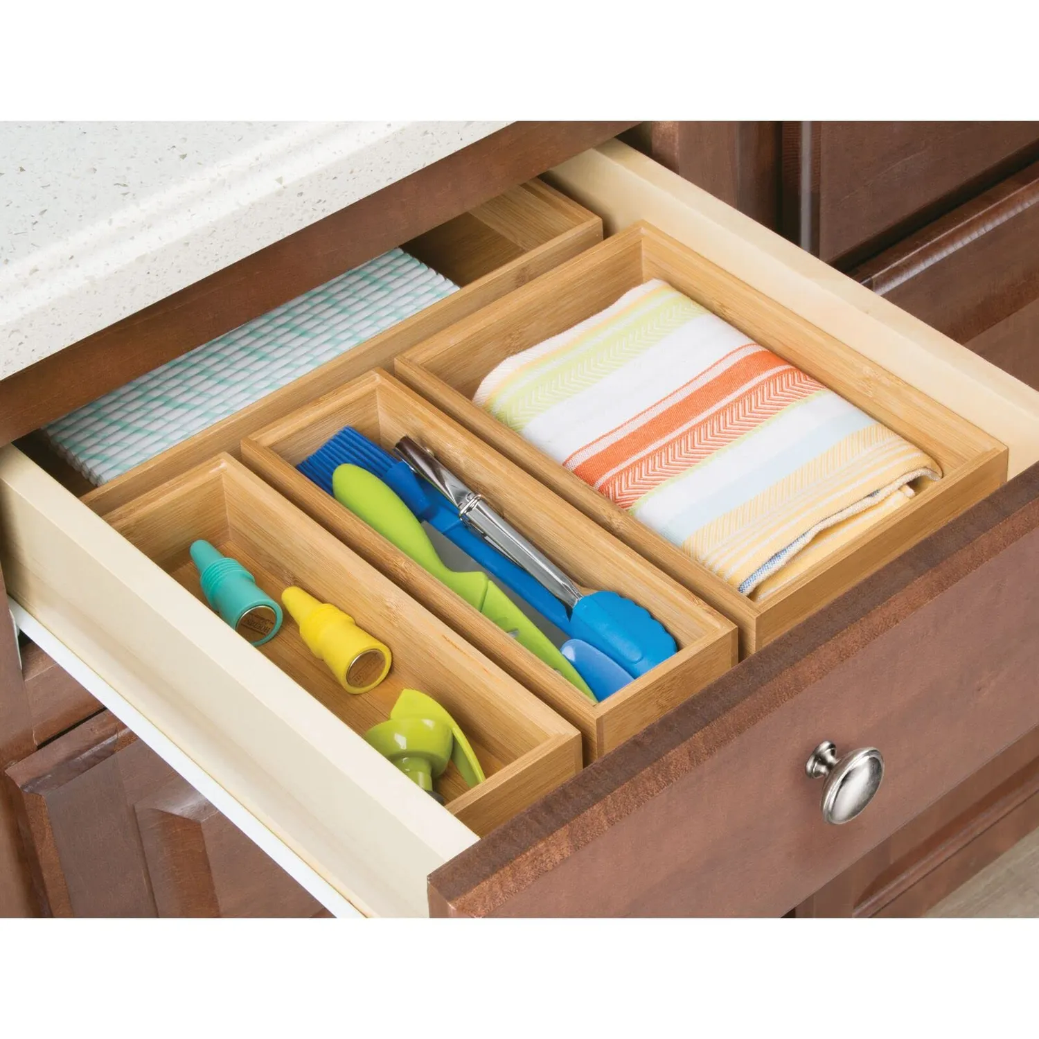 mDesign Bambus Schubladen-Organizer 30,5 cm 4er Set natur