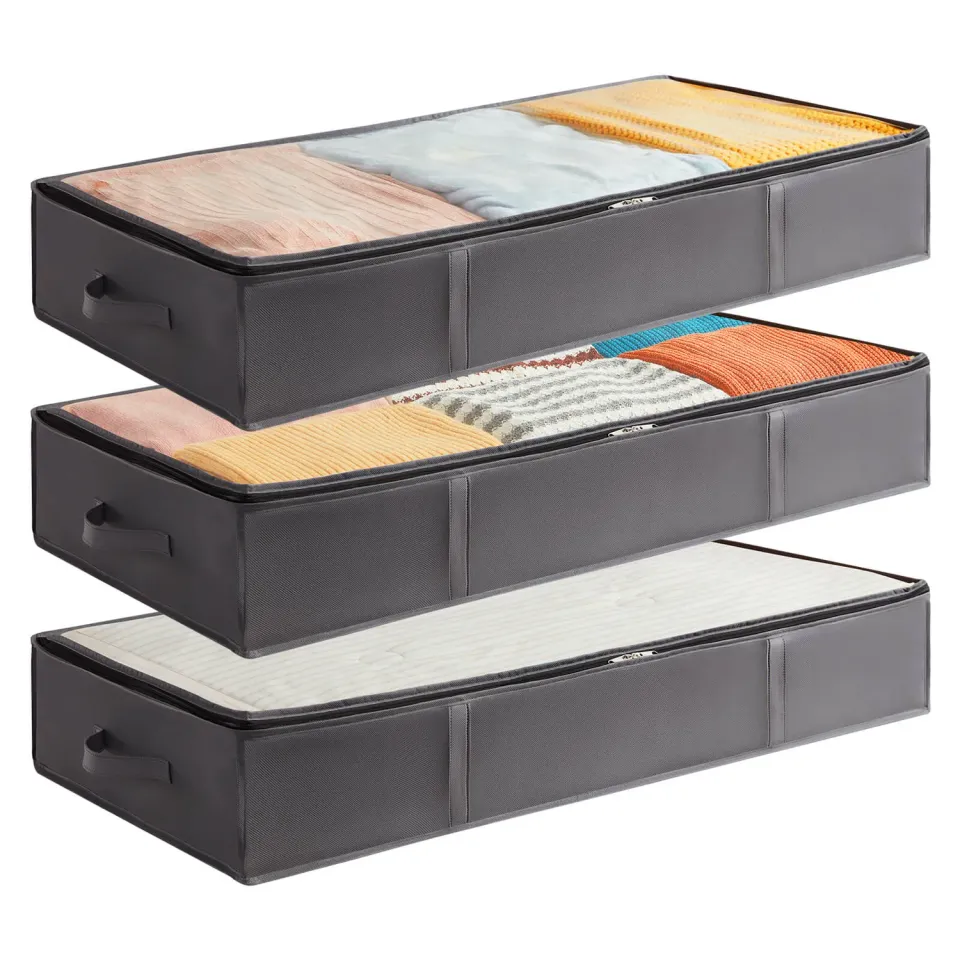 Lifewit Unterbettbox 75L Grau Flach Aufbewahrungstasche
