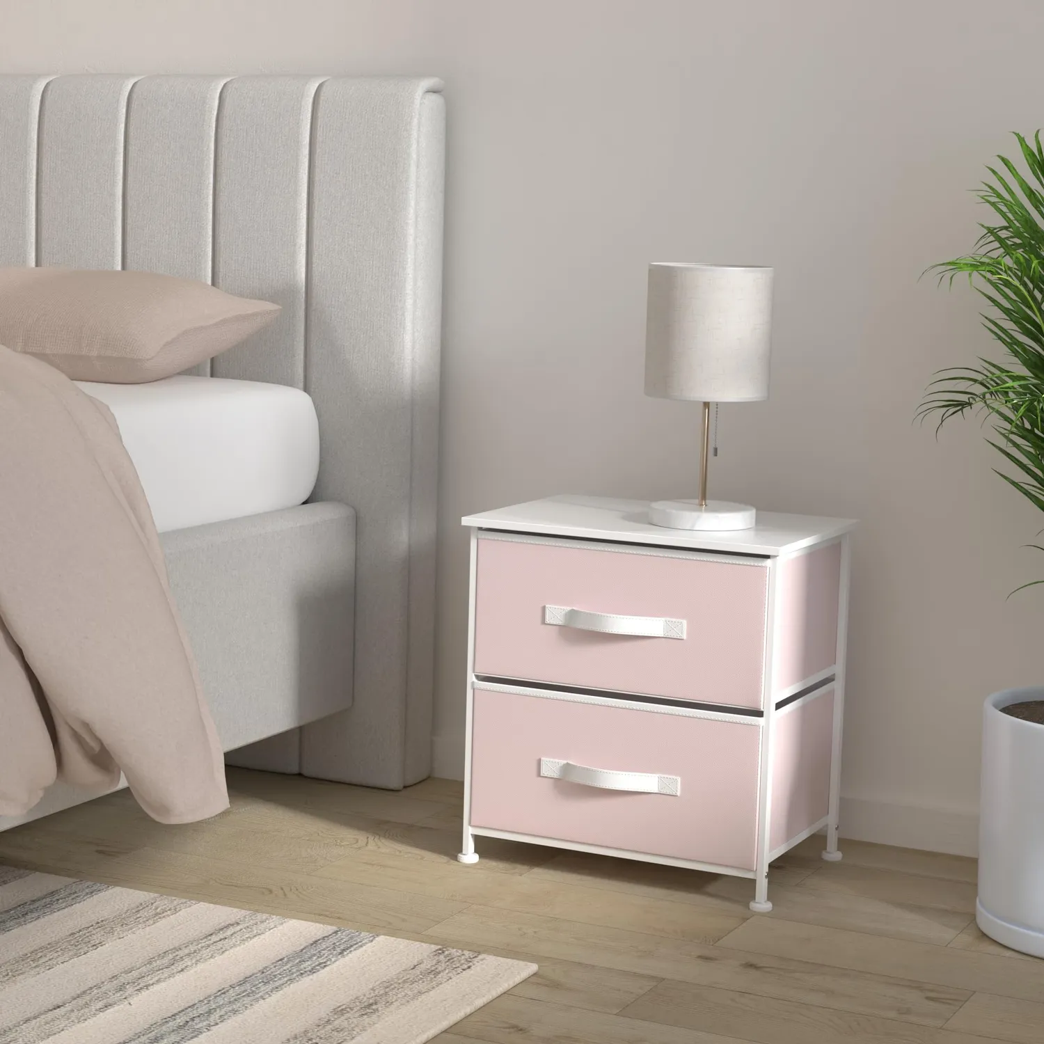 mDesign Nachttisch 2 Schubladen Rosa Weiß Stoff
