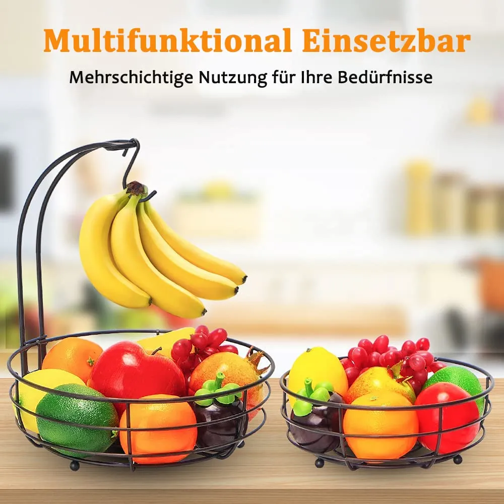 BOMCLAP Obstkorb 2-stöckig braun Metall Bananenhalter