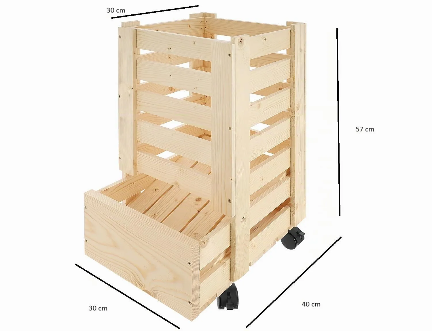 GoodFreshDecor Kartoffelkiste Holz 30x40x57 cm mit Rollen