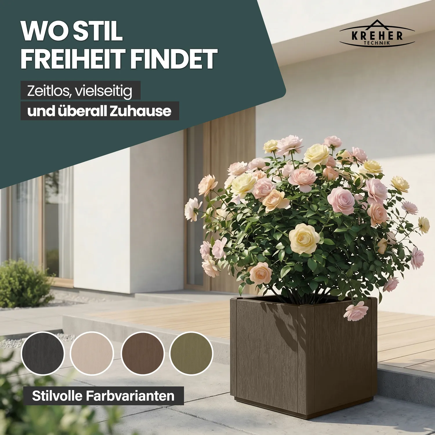 Kreher Ethica Pflanzkasten schmal Taupe 35 Liter Struktur