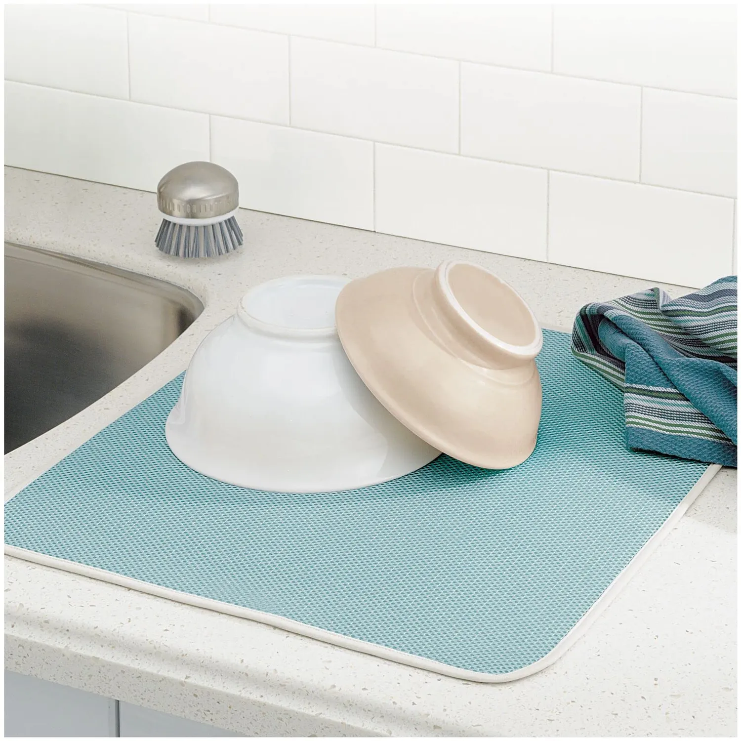 mDesign Abtropfmatte Mikrofaser 2er-Set blau 45,7x40,6cm