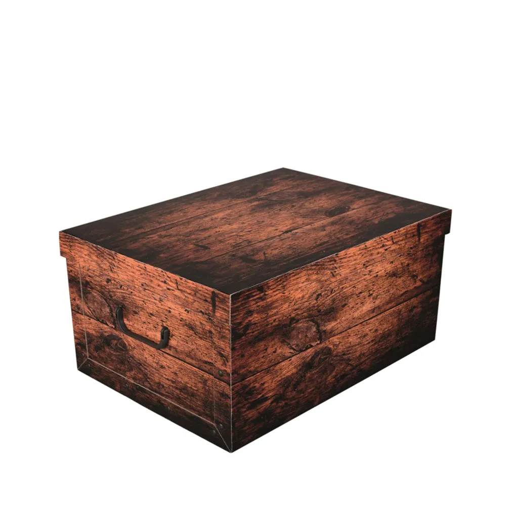Kreher Dekokarton 45L 3er-Set Holz dunkel shabby weiß