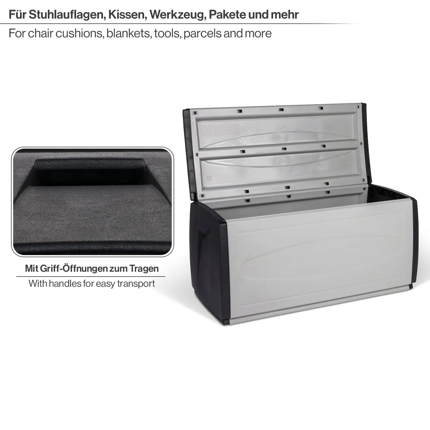 Kreher Mehrzweckbox Kissenbox 308 L Schwarz-Grau Sitztruhe Deckel