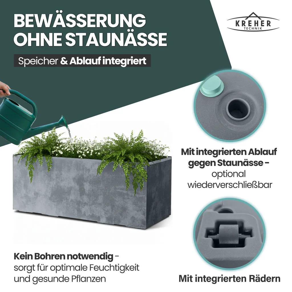Kreher Millennium Pflanzkübel 100 Liter Grau rollbar