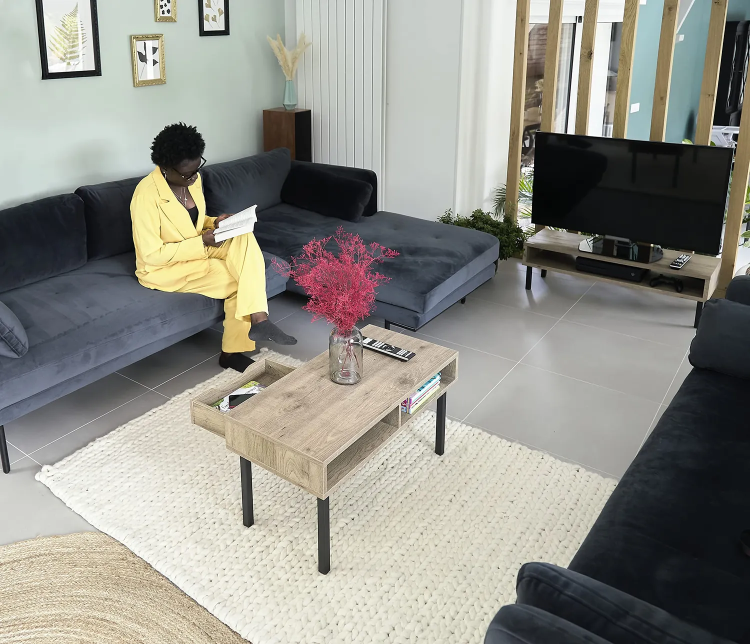 Iris Ohyama WCT-800 Couchtisch mit Schublade Aschbraun