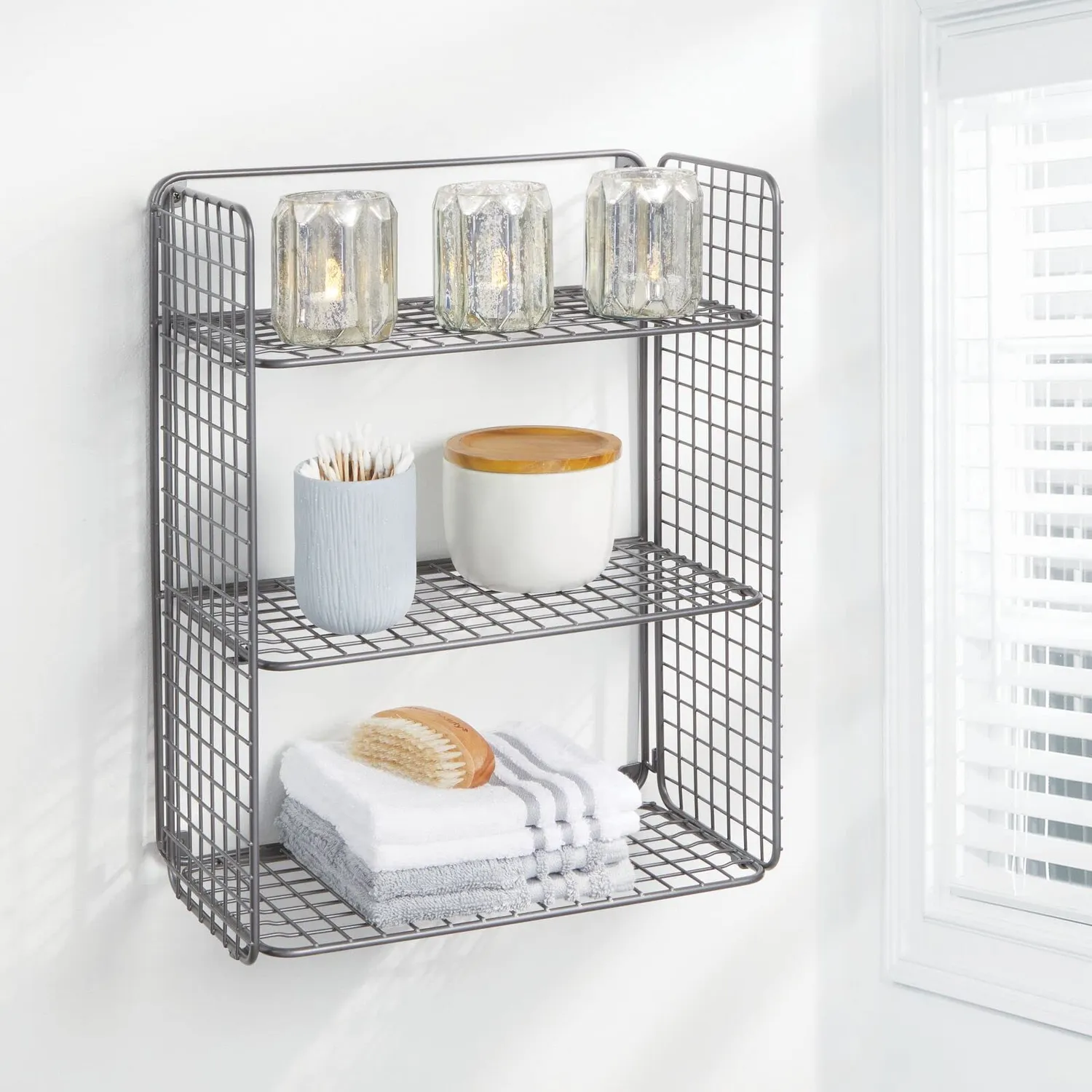 mDesign Wandregal Bad 3-etagig grau Draht Metall faltbar