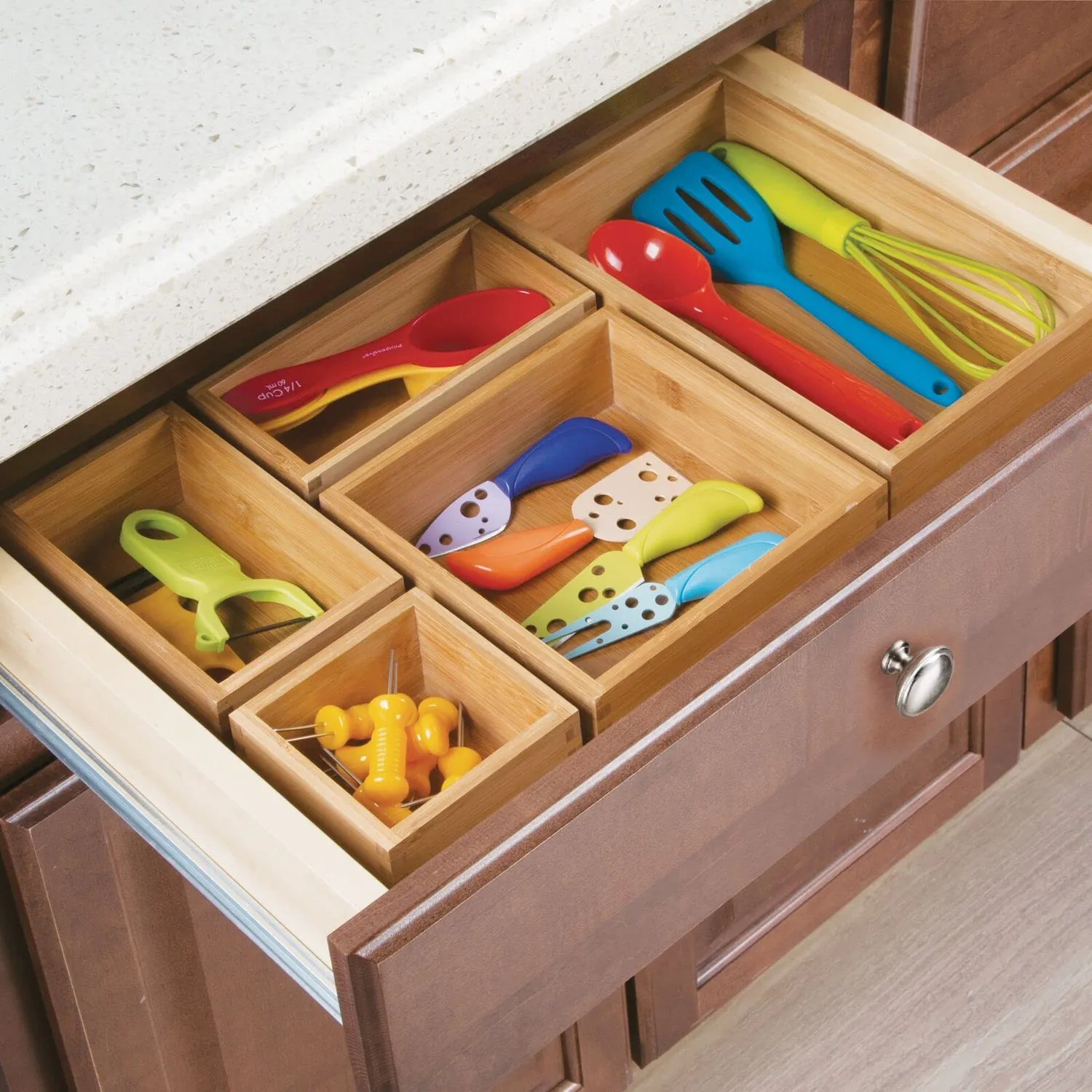 mDesign Schubladenbox Bambus Organizer 5er-Set Natur