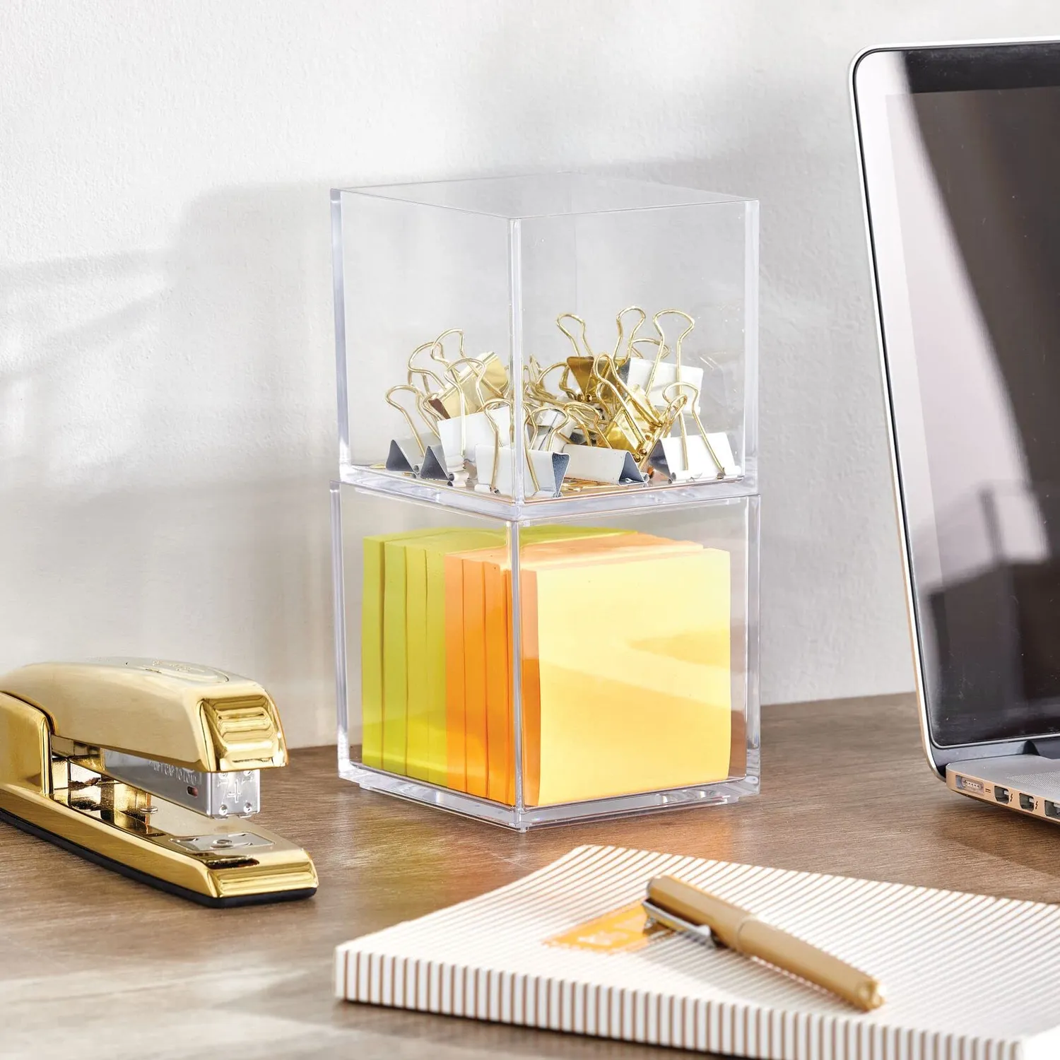 M Design Schreibtisch Organizer 14362MDOEU Aufbewahrungsbox 3er-Set transparent stapelbar