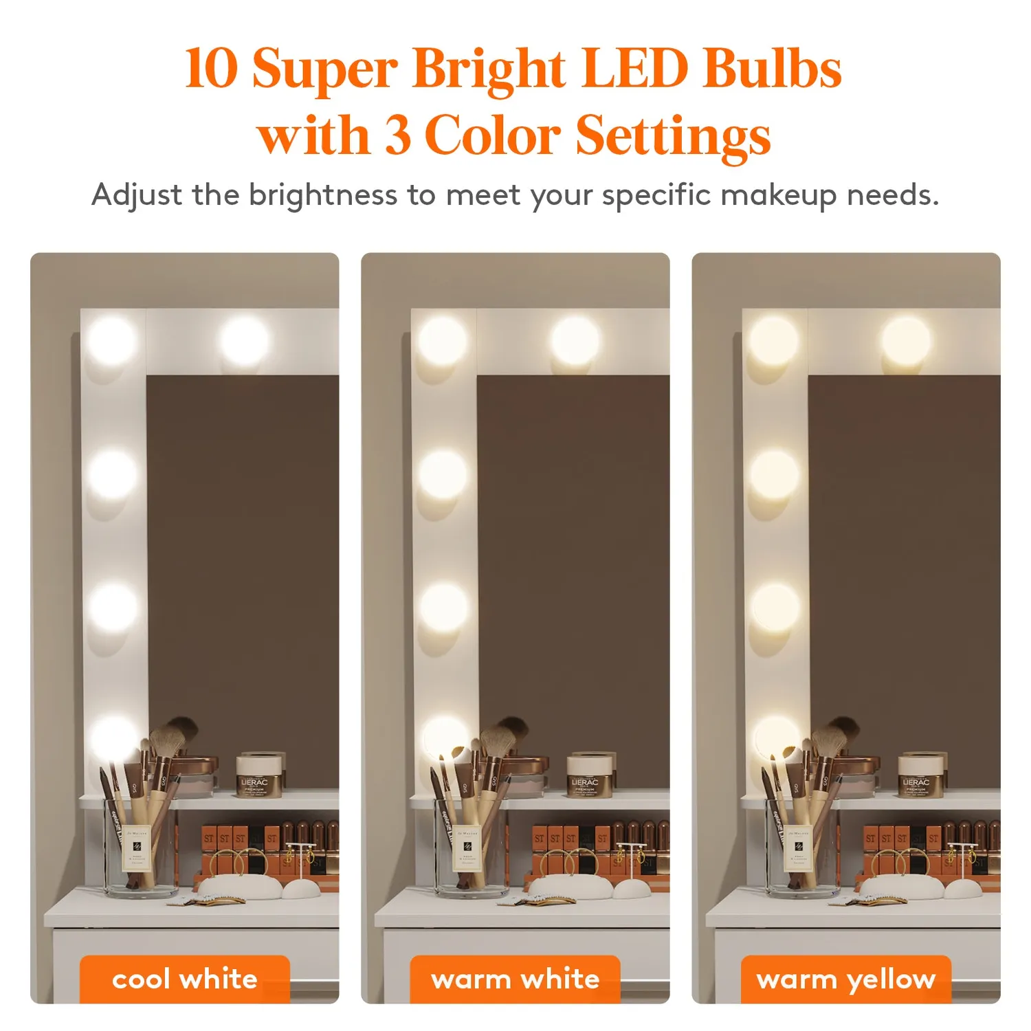 Lifewit Schminktisch Weiß mit Spiegel und LEDs