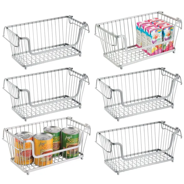 mDesign 06100MDKEU Drahtkorb 6er-Set silber stapelbar