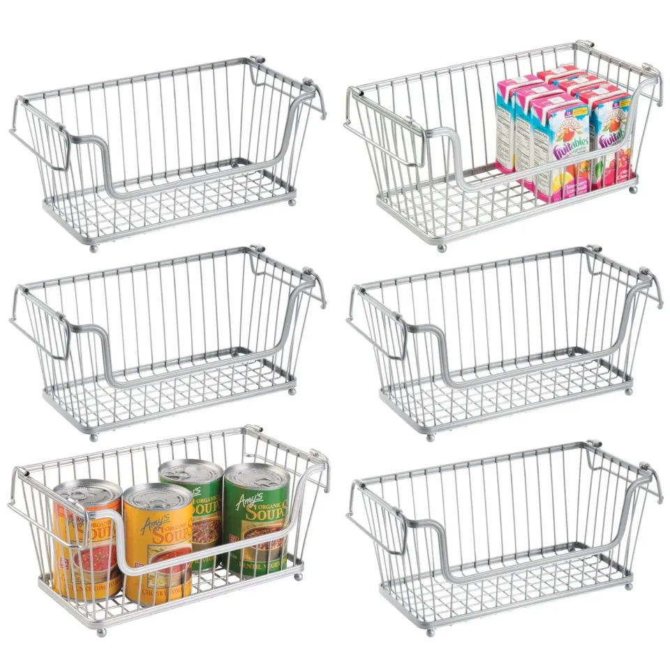 mDesign 06100MDKEU Drahtkorb 6er-Set silber stapelbar