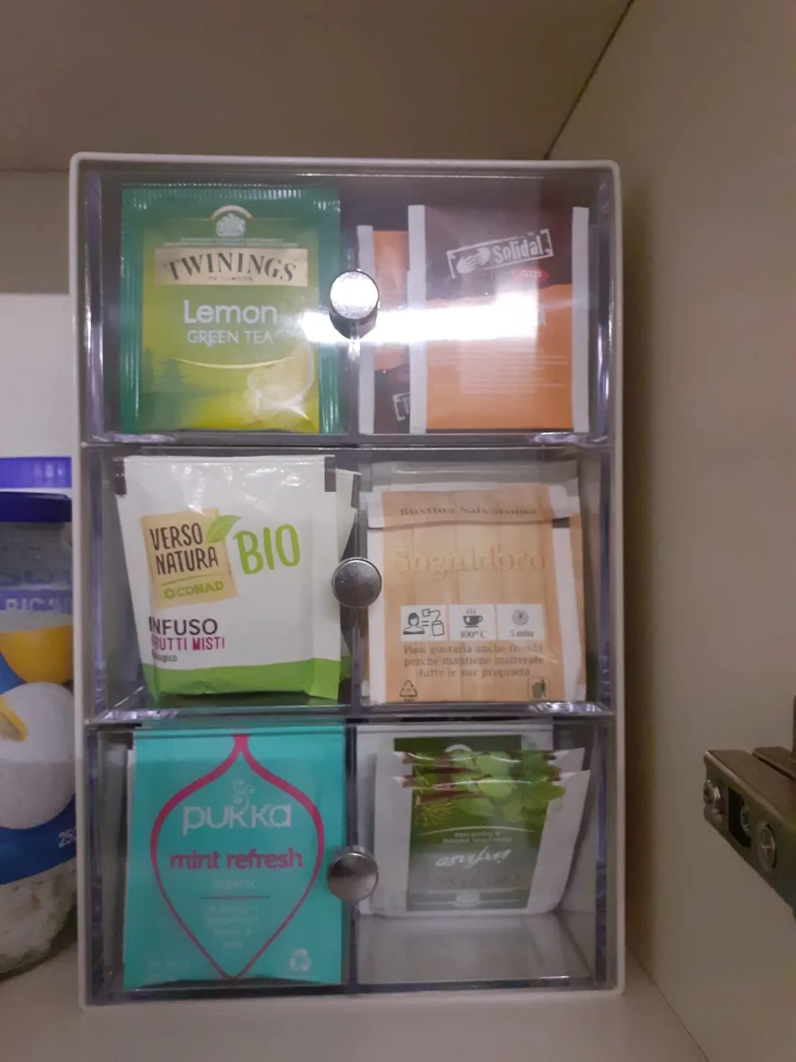 mDesign Teekiste 3 Schubladen Organizer hellgrau 18 Fächer