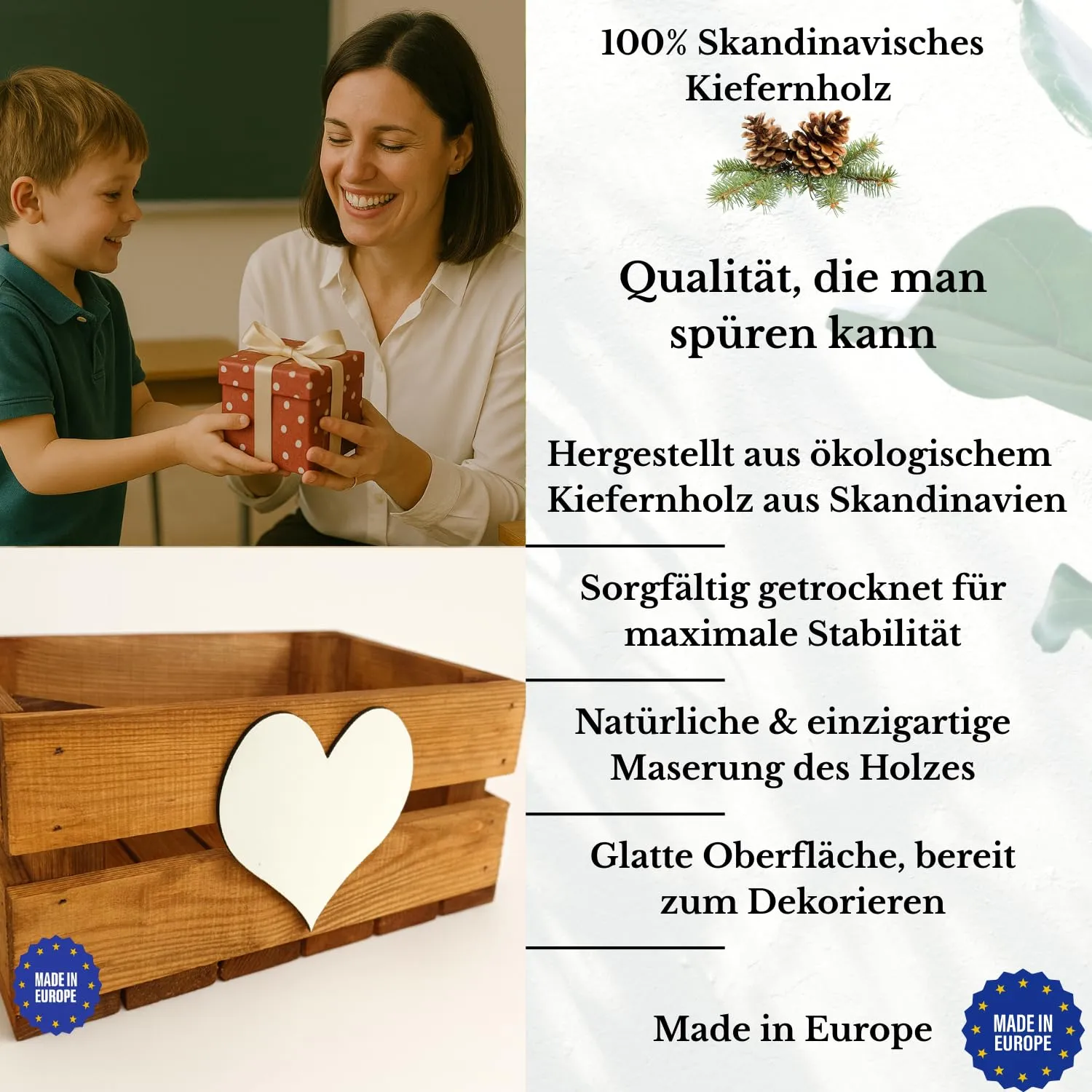GoodFreshDecor Holzbox mit Deckel 30x20x12 cm Herz Gravur braun