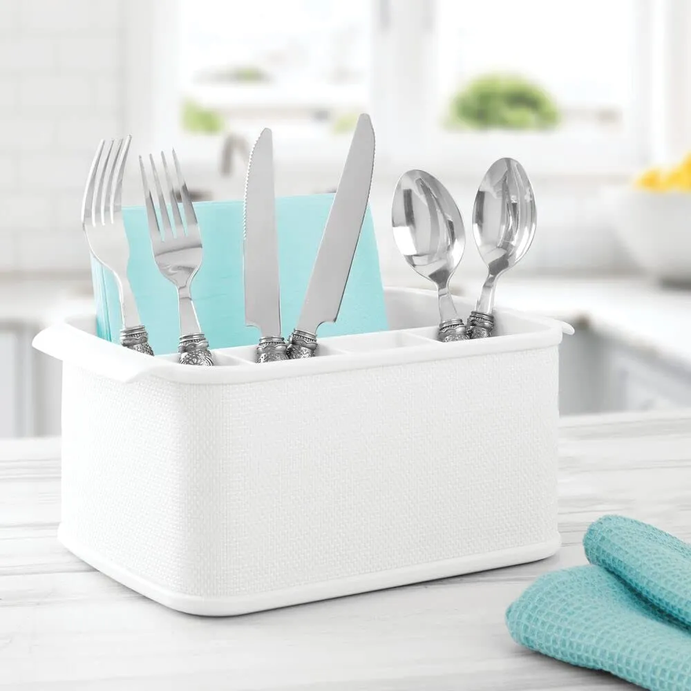 mDesign Besteckhalter mit Griffen Besteckkorb Weiß 5 Fächer
