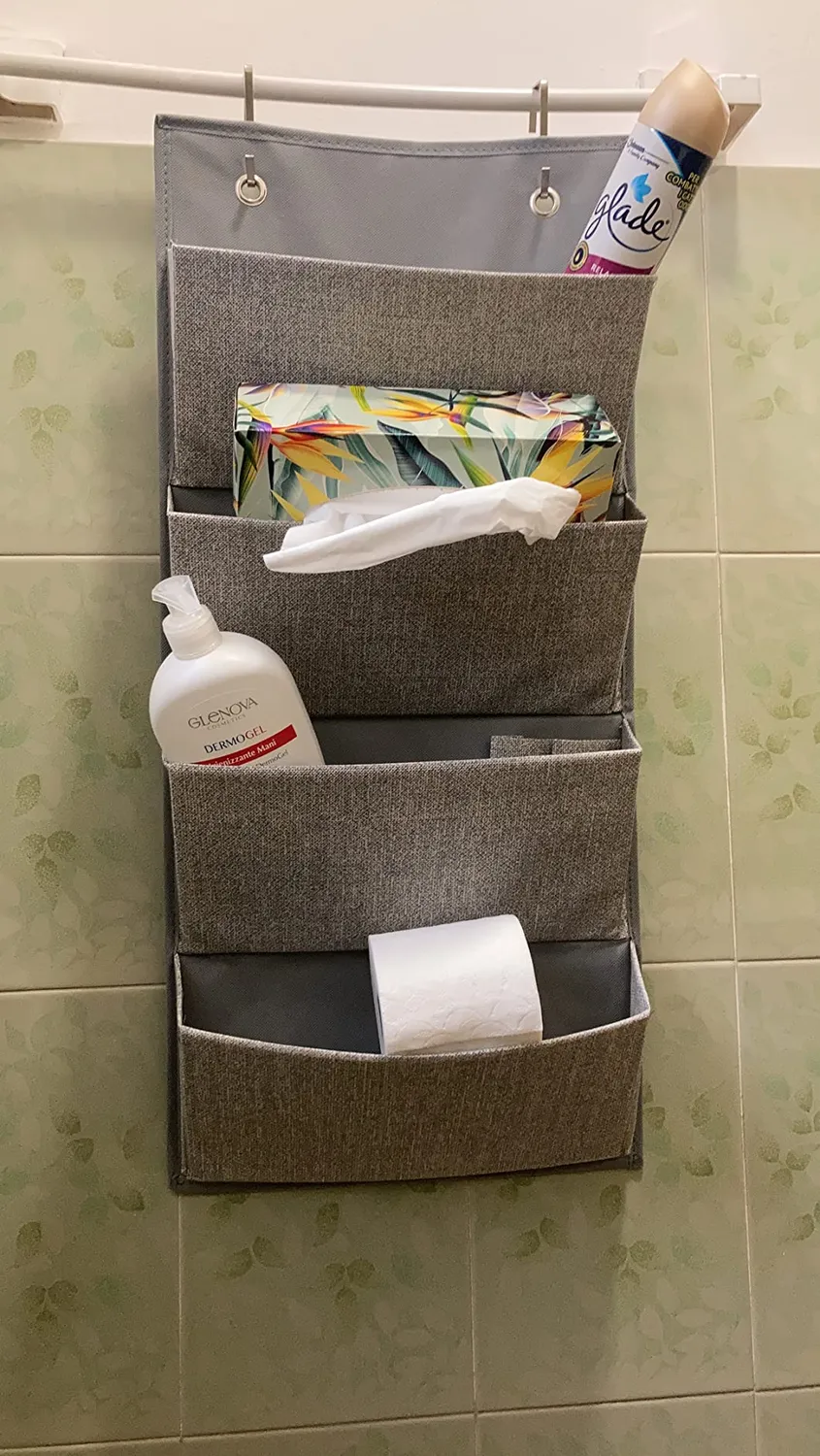 mDesign Schrank-Organizer Stoff 4 Taschen grau hängend