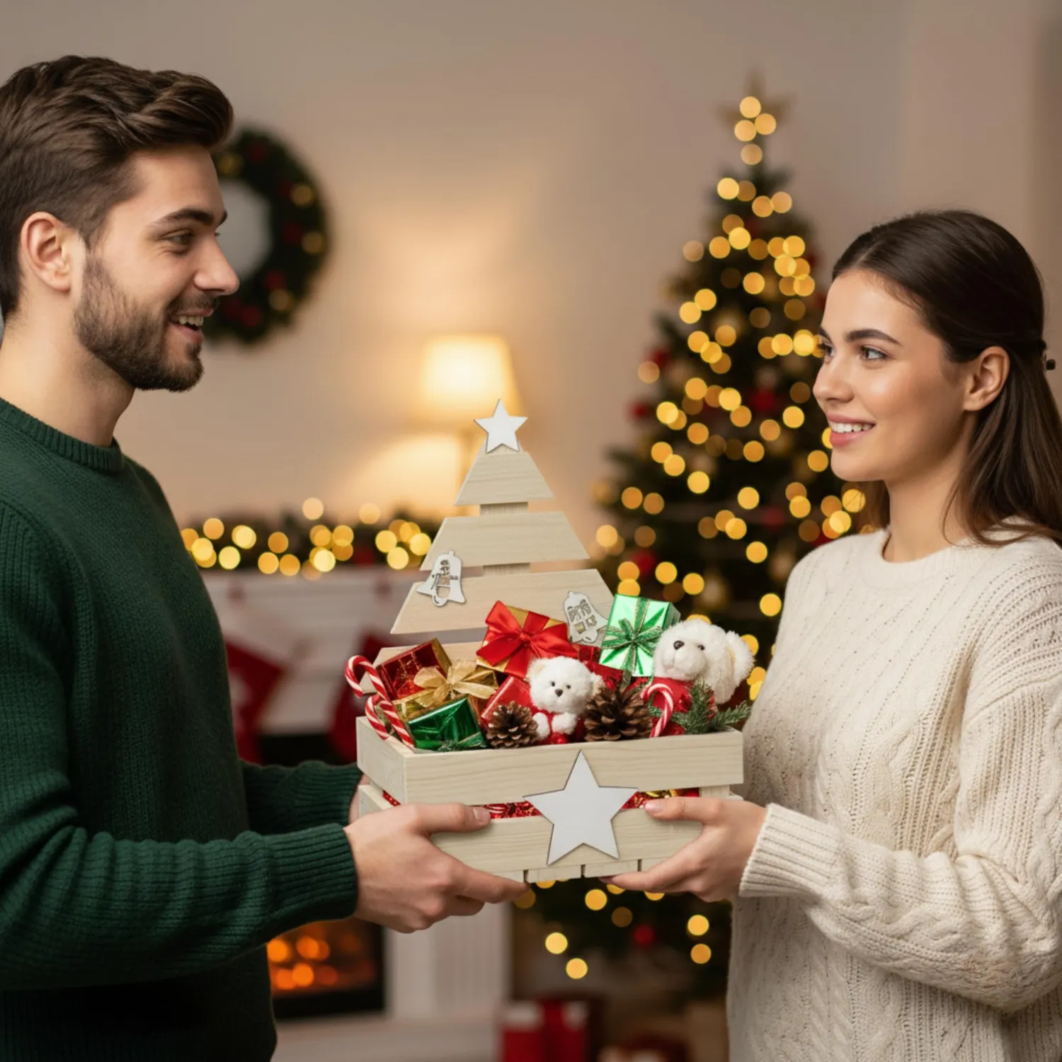 GoodFreshDecor Holzkiste Weihnachten Tannenbaum Kiste 30x20x40