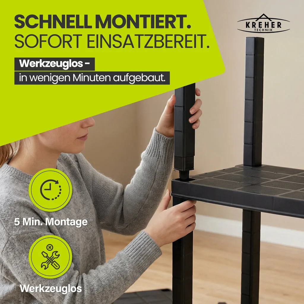 Kreher Neo Kunststoffregal 4 Böden Schwarz 3er Set