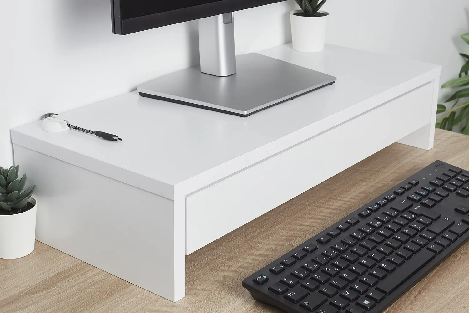 Iris Ohyama Monitor Stand Drawer MS-590D Ständer Eiche Weiß