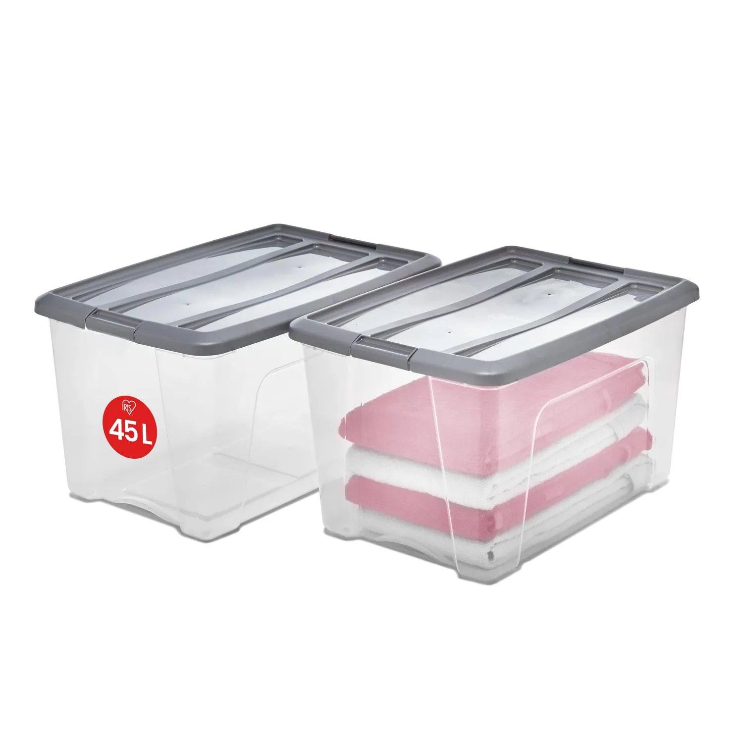 Iris Ohyama NTB-45 Aufbewahrungsbox Silber 45L 2er-Set stapelbar
