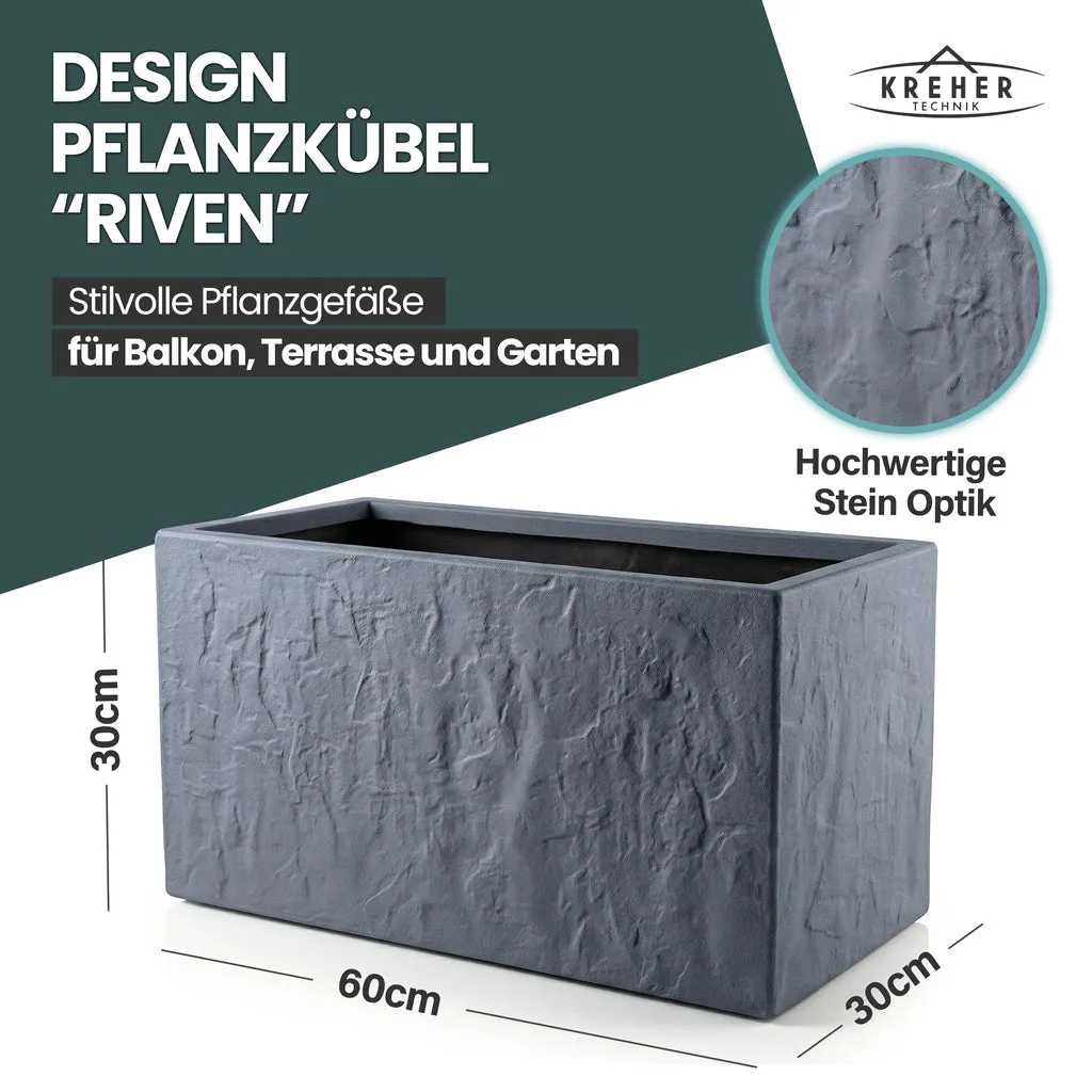 Kreher Riven Pflanzkasten Anthrazit 60x30x30 cm Steinoptik