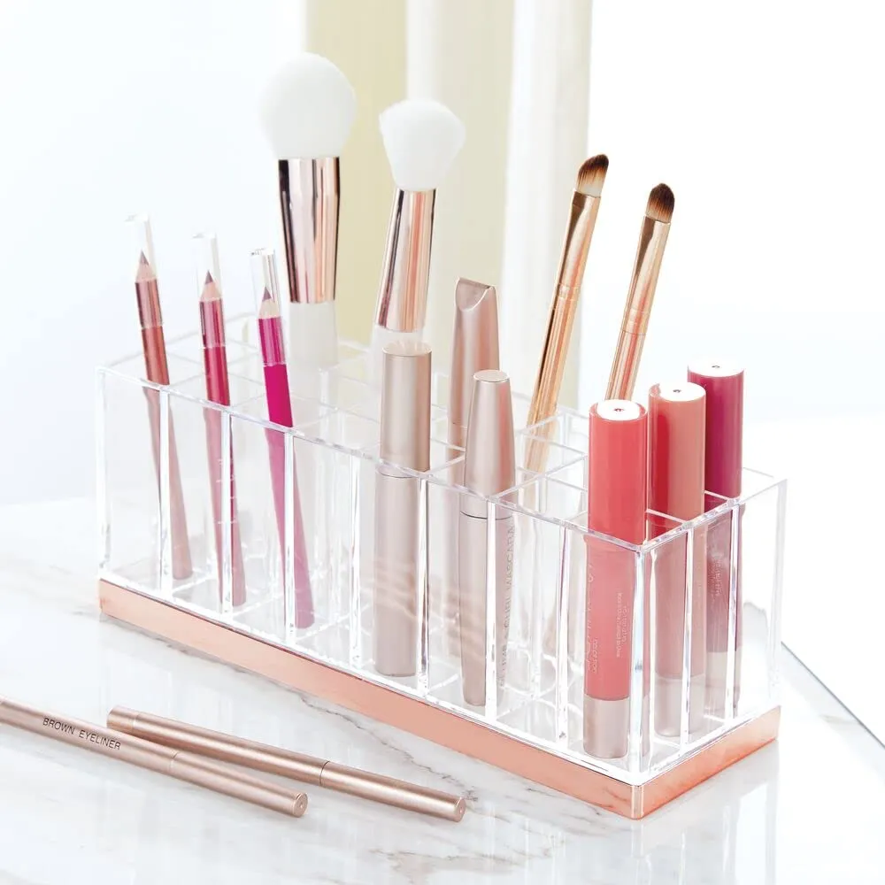 mDesign Kosmetik Organizer 24 Fächer Box transparent rotgold