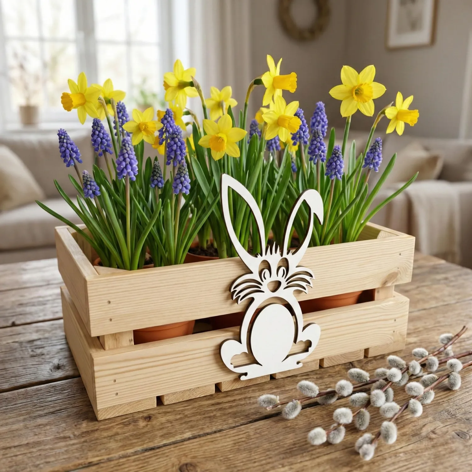 GoodFreshDecor Holzkiste Ostern 30x20x12 cm Naturfarbe Hase