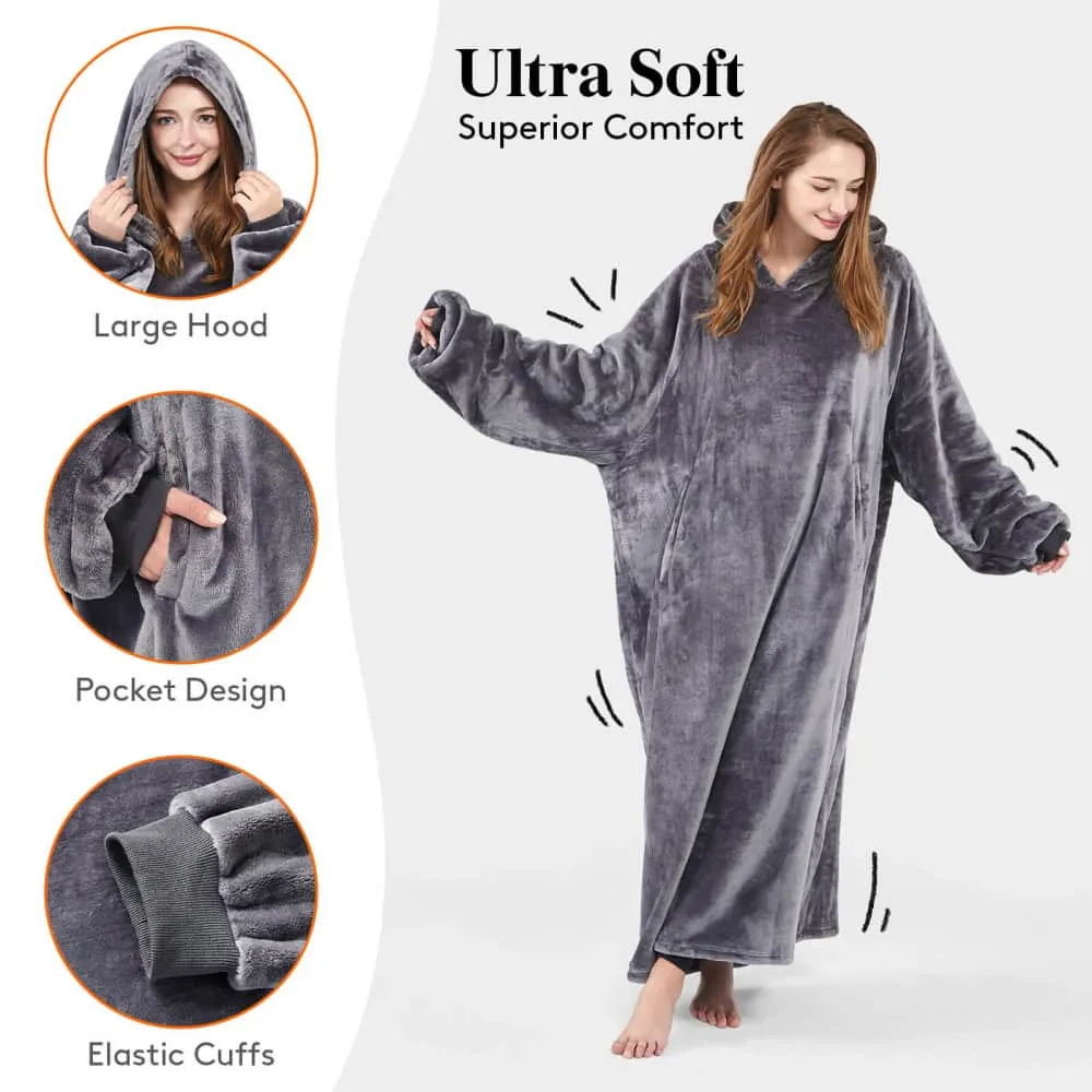 Lifewit Hoodie Decke Kuschelhoodie Flanell Grau M 170-180cm