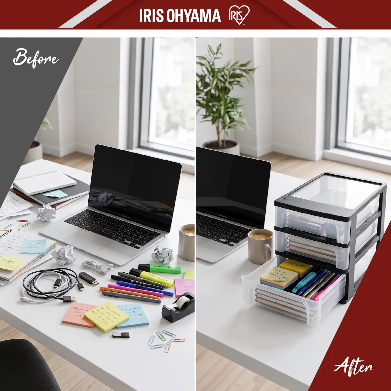 Iris Ohyama Organizer Chest OCH-2021 Schubladenbox Schwarz Mix A4