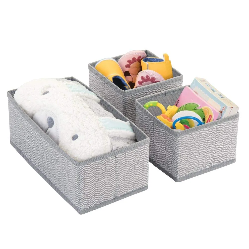 mDesign Stoffbox Kinderzimmer 3er grau Fischgrät Organizer