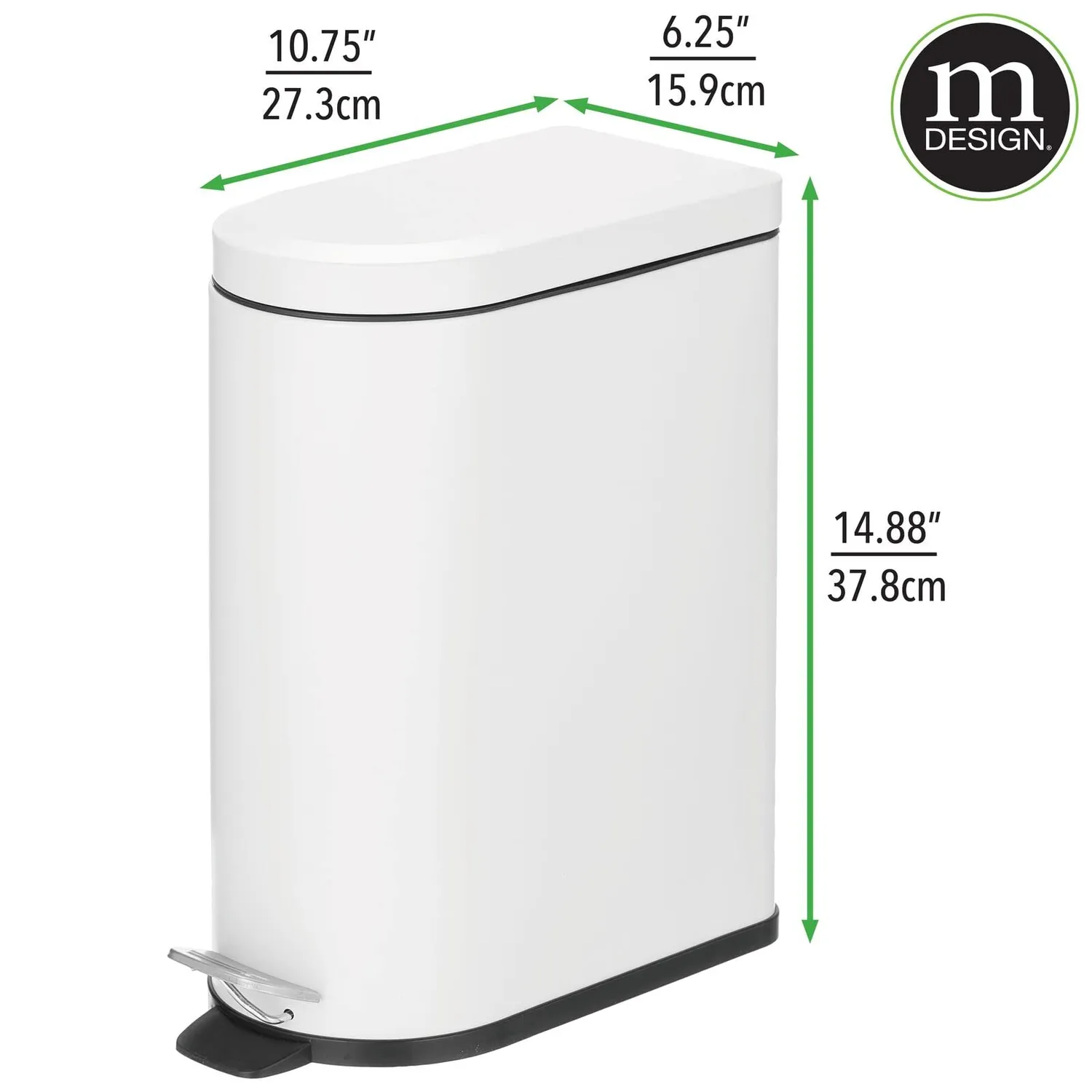 mDesign Tretmülleimer 10 Liter weiß mit Pedal