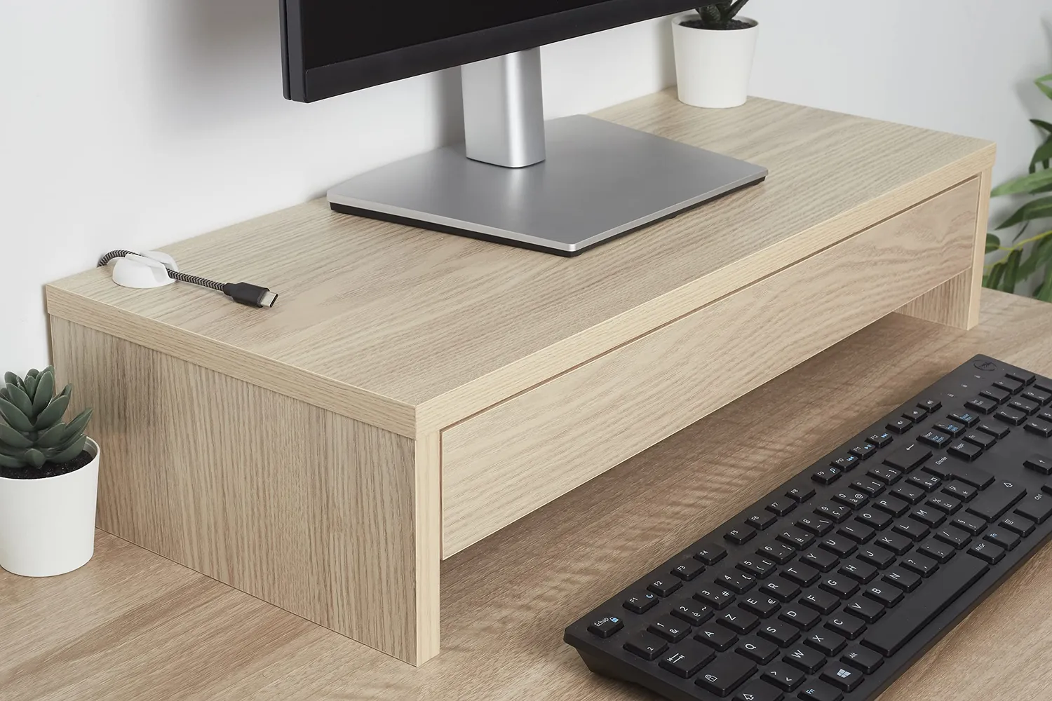 Iris Ohyama MS-590D Monitorständer Hellbraun mit Schublade